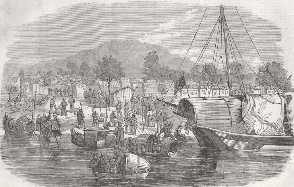 CHINA. Opium Wars. The Old Landing-Place, Canton 1858 antique print